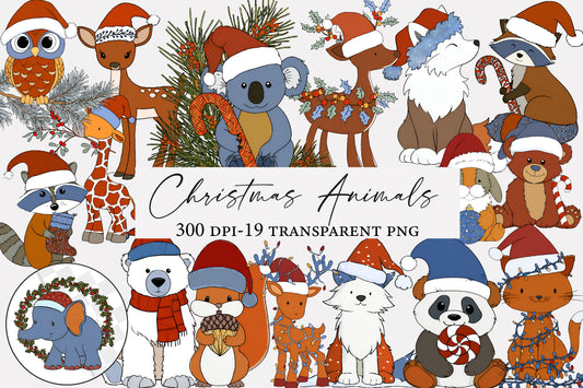 Christmas Animals Clipart PNG Cute Christmas Animal Sublimation
