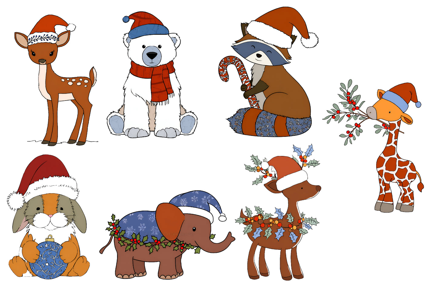 Christmas Animals Clipart PNG Cute Christmas Animal Sublimation