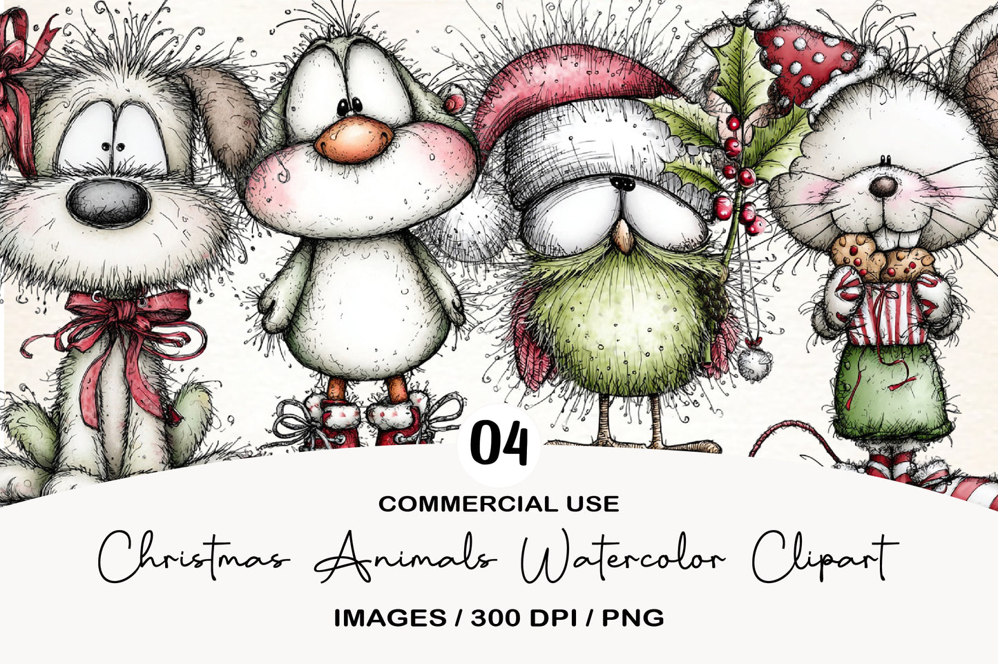 Christmas Animals Watercolor Clipart Bundle | Cute Holiday Animal PNG Collection | Festive Christmas Clipart
