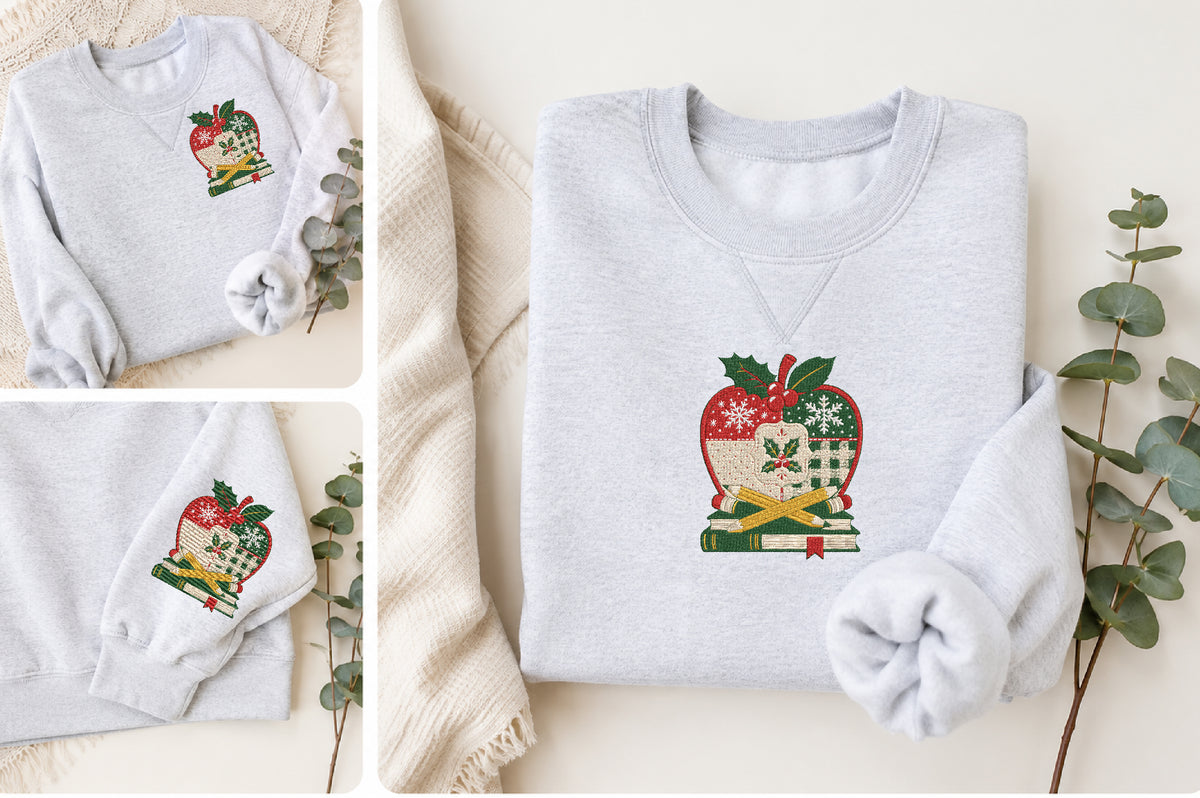 Christmas Apple Patchwork Embroidery Design – Festive Apple Machine Embroidery Pattern, Christmas Patchwork & Holiday Embroidery Design