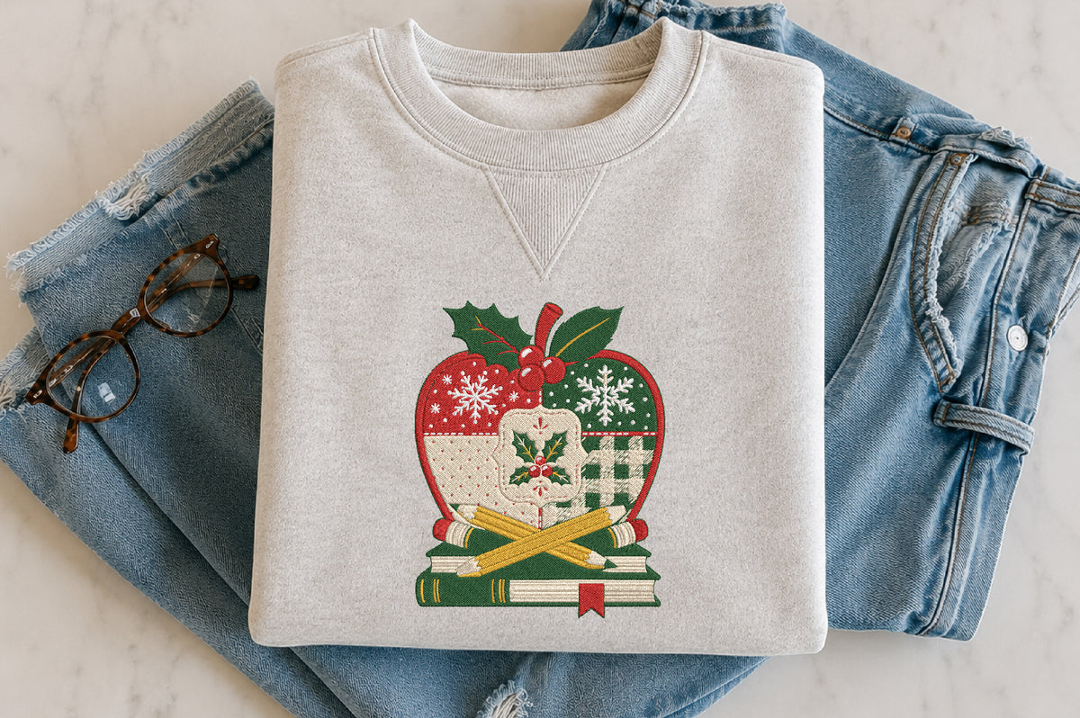 Christmas Apple Patchwork Embroidery Design – Festive Apple Machine Embroidery Pattern, Christmas Patchwork & Holiday Embroidery Design
