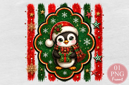 Cute Christmas Baby Penguin PNG Santa Hat Gift Holiday Sublimation Design