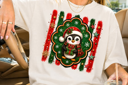 Cute Christmas Baby Penguin PNG Santa Hat Gift Holiday Sublimation Design