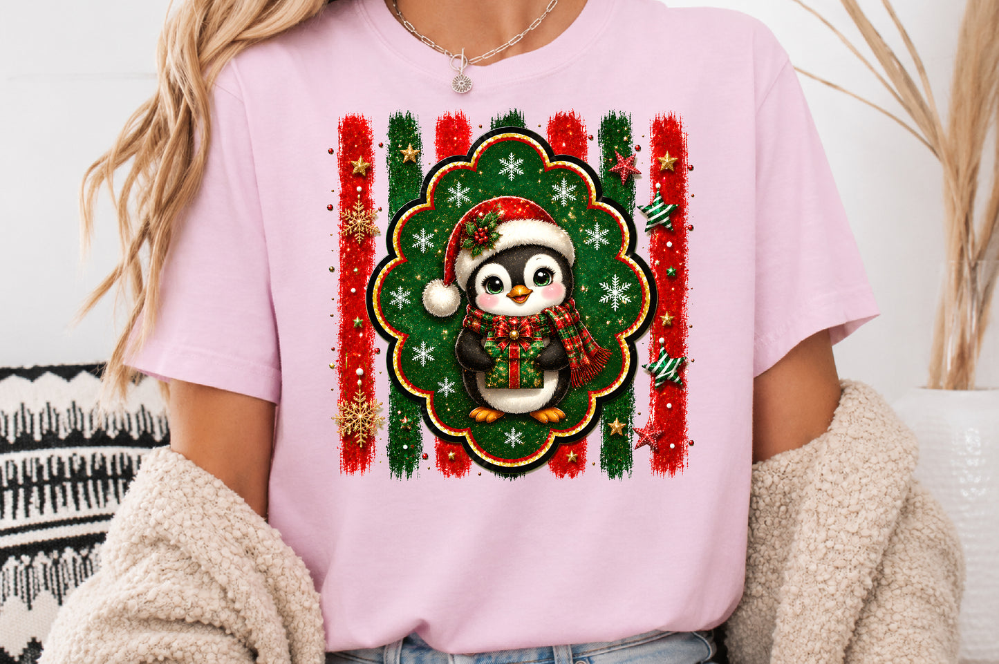 Cute Christmas Baby Penguin PNG Santa Hat Gift Holiday Sublimation Design