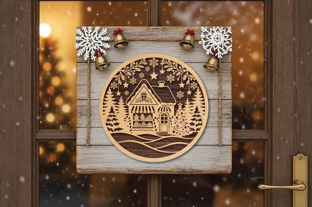 Christmas Bakery Shop Laser Cut SVG, Gingerbread Bakery Christmas Ornament Cut File