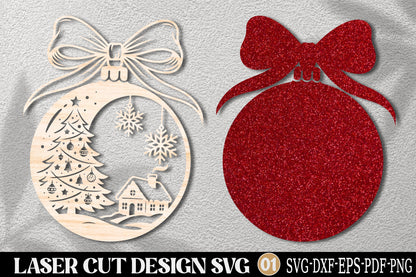 Christmas Ball Ornament Laser Cut SVG | Christmas Tree & Snowflake