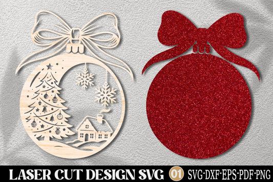 Christmas Ball Ornament Laser Cut SVG | Christmas Tree & Snowflake