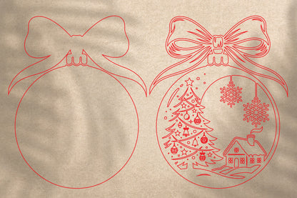 Christmas Ball Ornament Laser Cut SVG | Christmas Tree & Snowflake