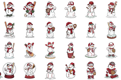 Christmas Baseball Snowman Clipart PNG Bundle