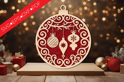 Christmas Bauble Round SVG Laser Cut