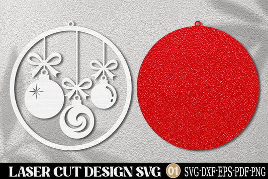 Christmas Baubles Laser Cut SVG | Hanging Ornament Design
