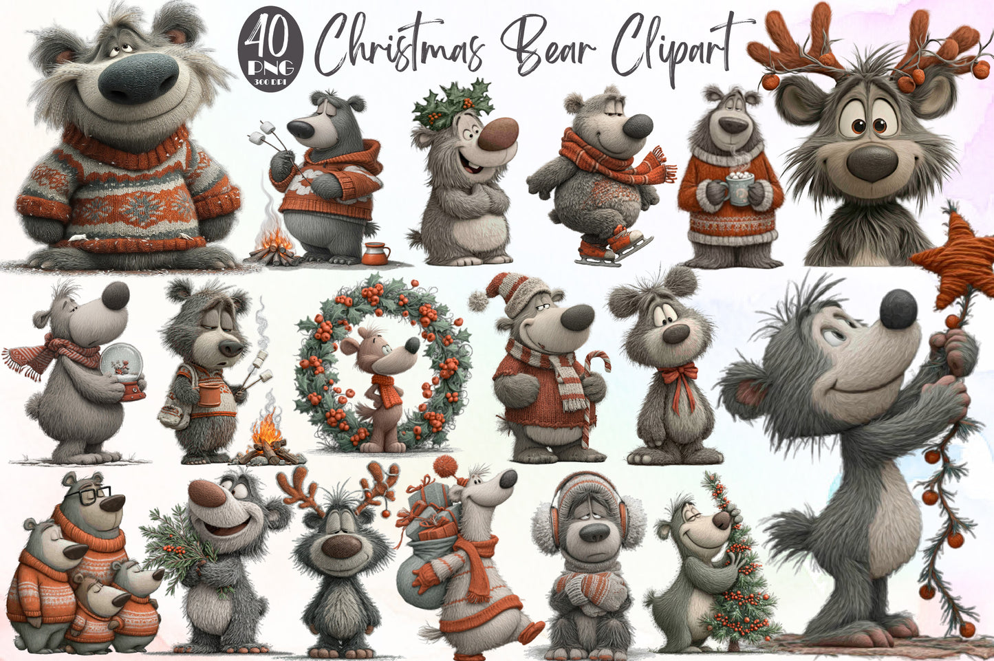 Christmas Bear Clipart PNG Bundle
