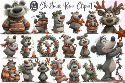 Christmas Bear Clipart PNG Bundle