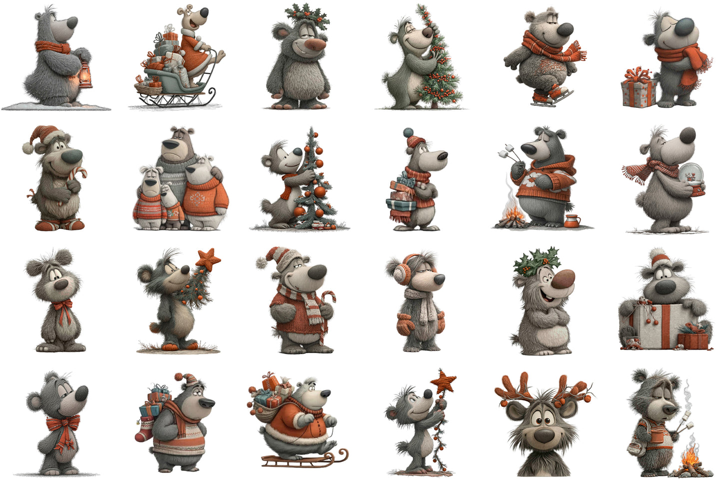 Christmas Bear Clipart PNG Bundle