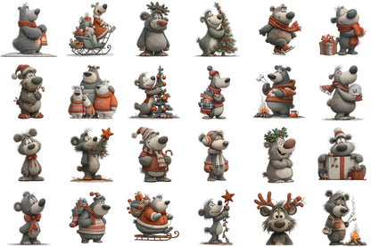Christmas Bear Clipart PNG Bundle