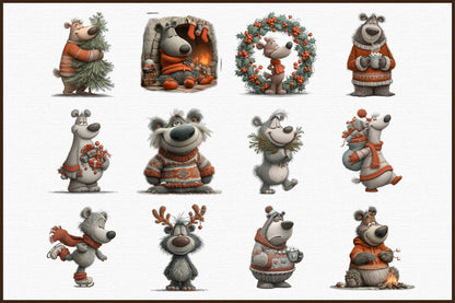 Christmas Bear Clipart PNG Bundle