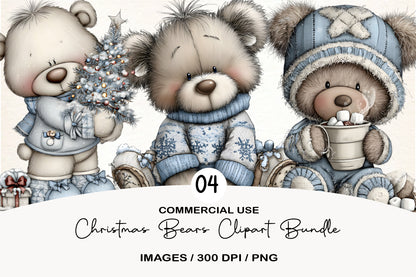 Christmas Bears Clipart Bundle PNG