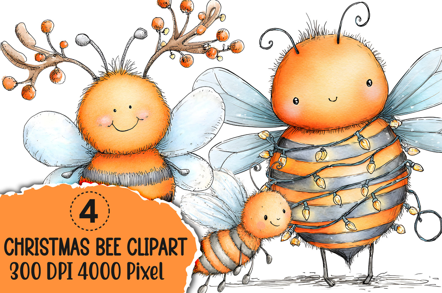 Christmas Bee Clipart PNG – 4 Cute Winter Bee Designs