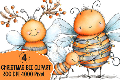 Christmas Bee Clipart PNG – 4 Cute Winter Bee Designs