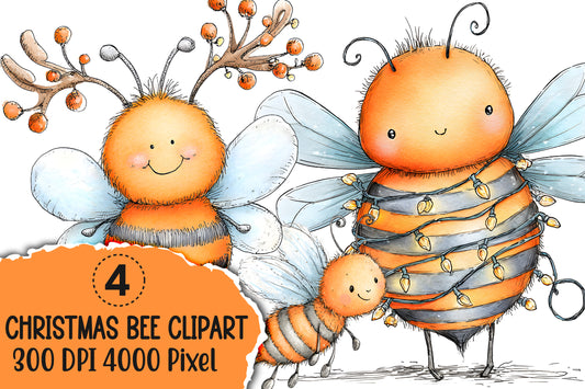 Christmas Bee Clipart PNG – 4 Cute Winter Bee Designs