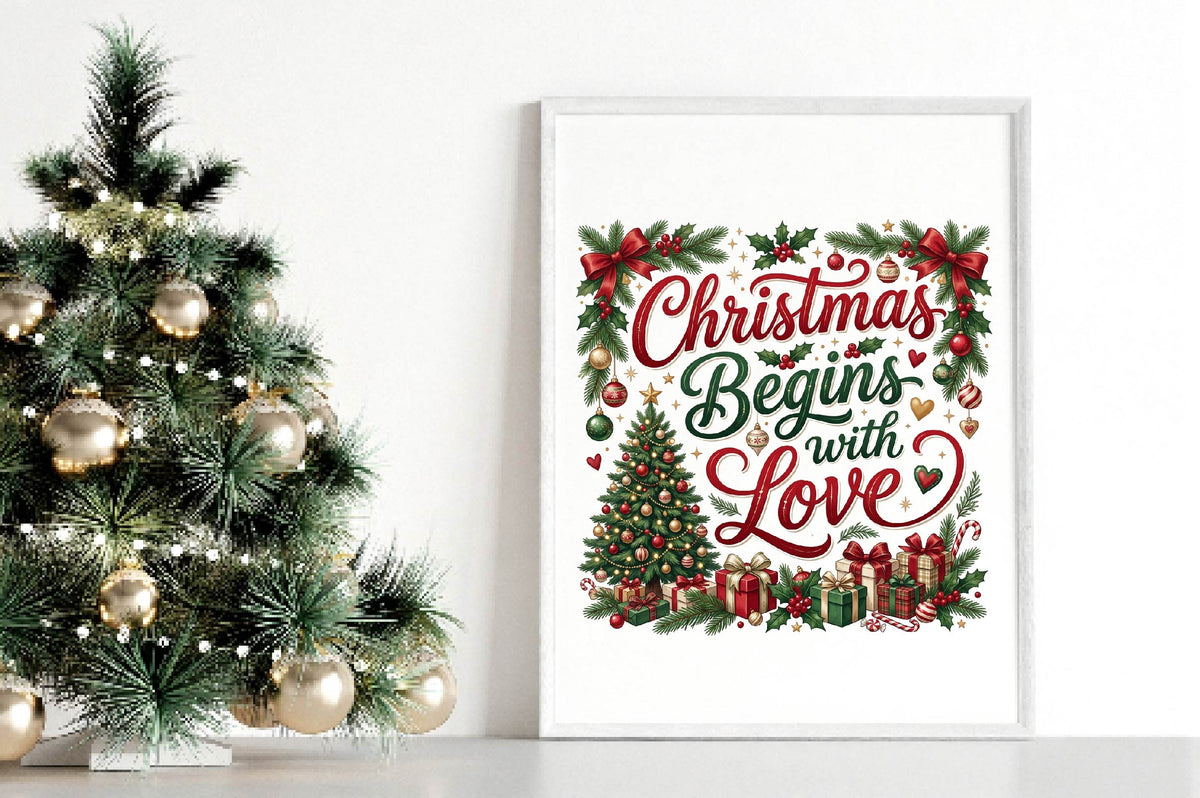 Christmas Begins With Love PNG, Christmas Tree Gift Holiday Sublimation Design, Festive Xmas Shirt