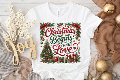 Christmas Begins With Love PNG, Christmas Tree Gift Holiday Sublimation Design, Festive Xmas Shirt