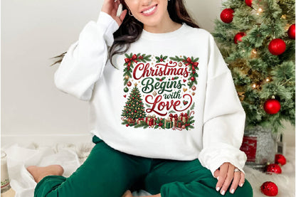 Christmas Begins With Love PNG, Christmas Tree Gift Holiday Sublimation Design, Festive Xmas Shirt