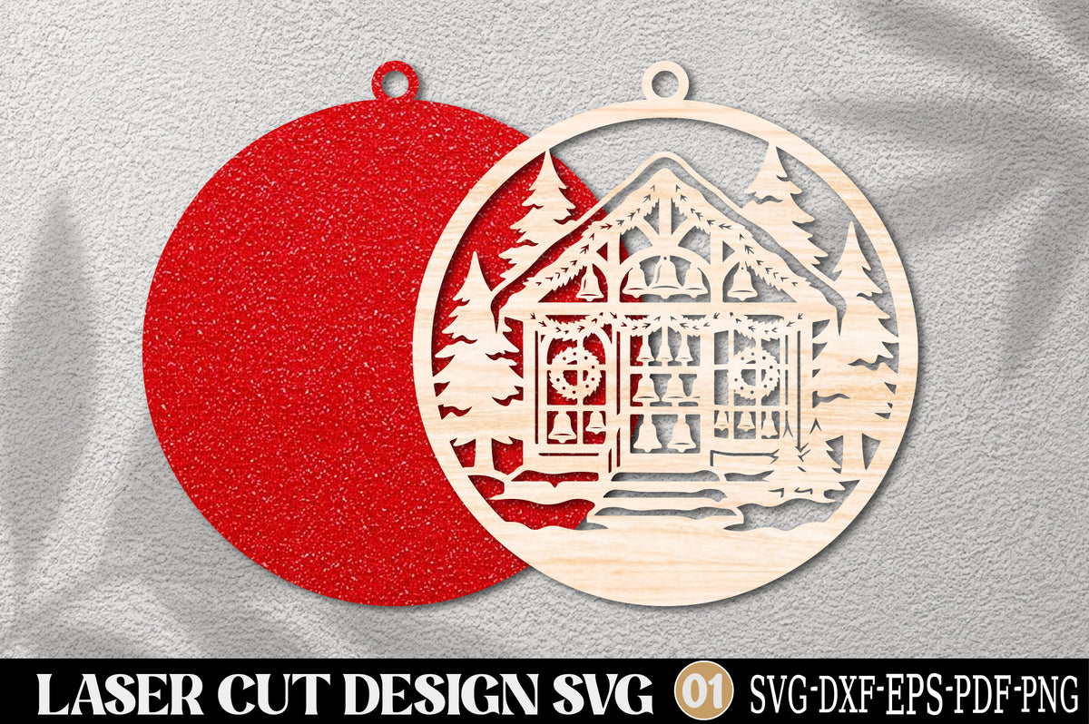 Christmas Bell Cabin Laser Cut Ornament SVG | Winter Cabin Christmas Decoration