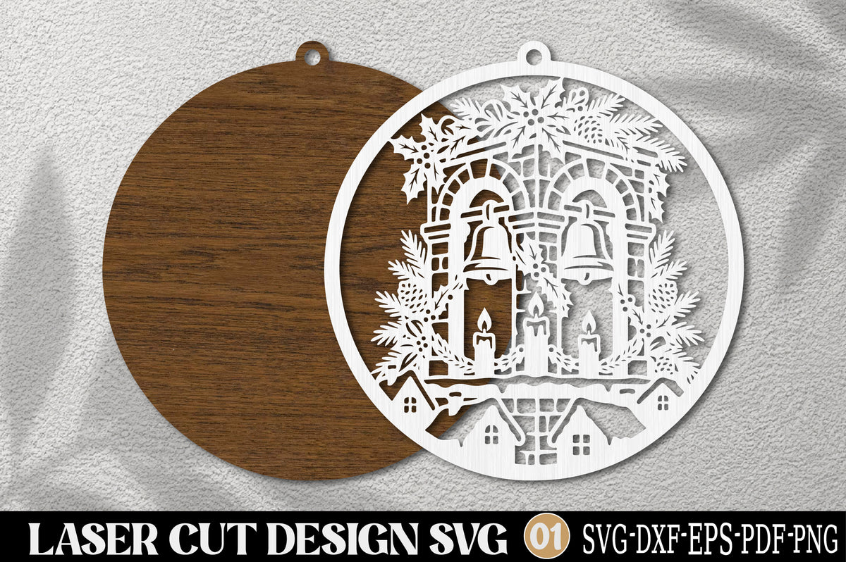 Christmas Bell Ornament Laser Cut SVG | Rustic Holiday Bell Decoration