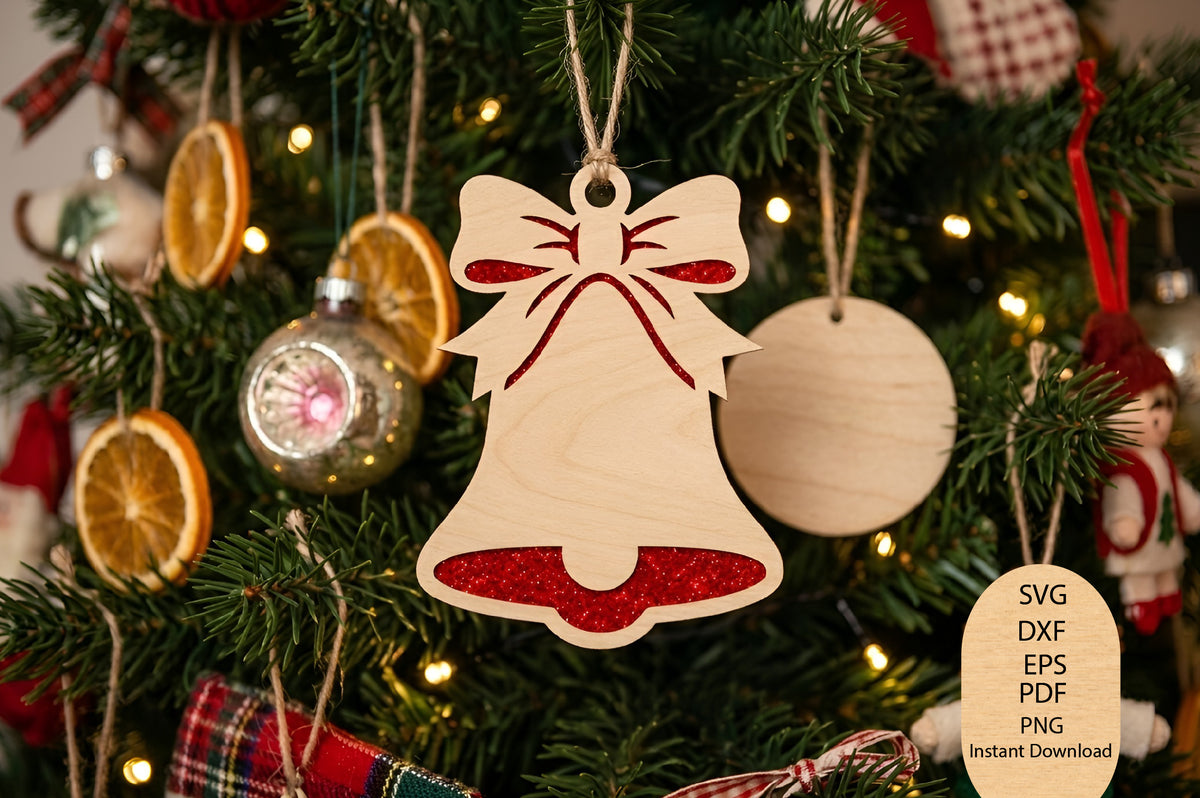 Christmas Bell Ornament Laser Cut SVG, Christmas Bell Ornament Cut File, Holiday Bell SVG, Christmas Tree Ornament Design