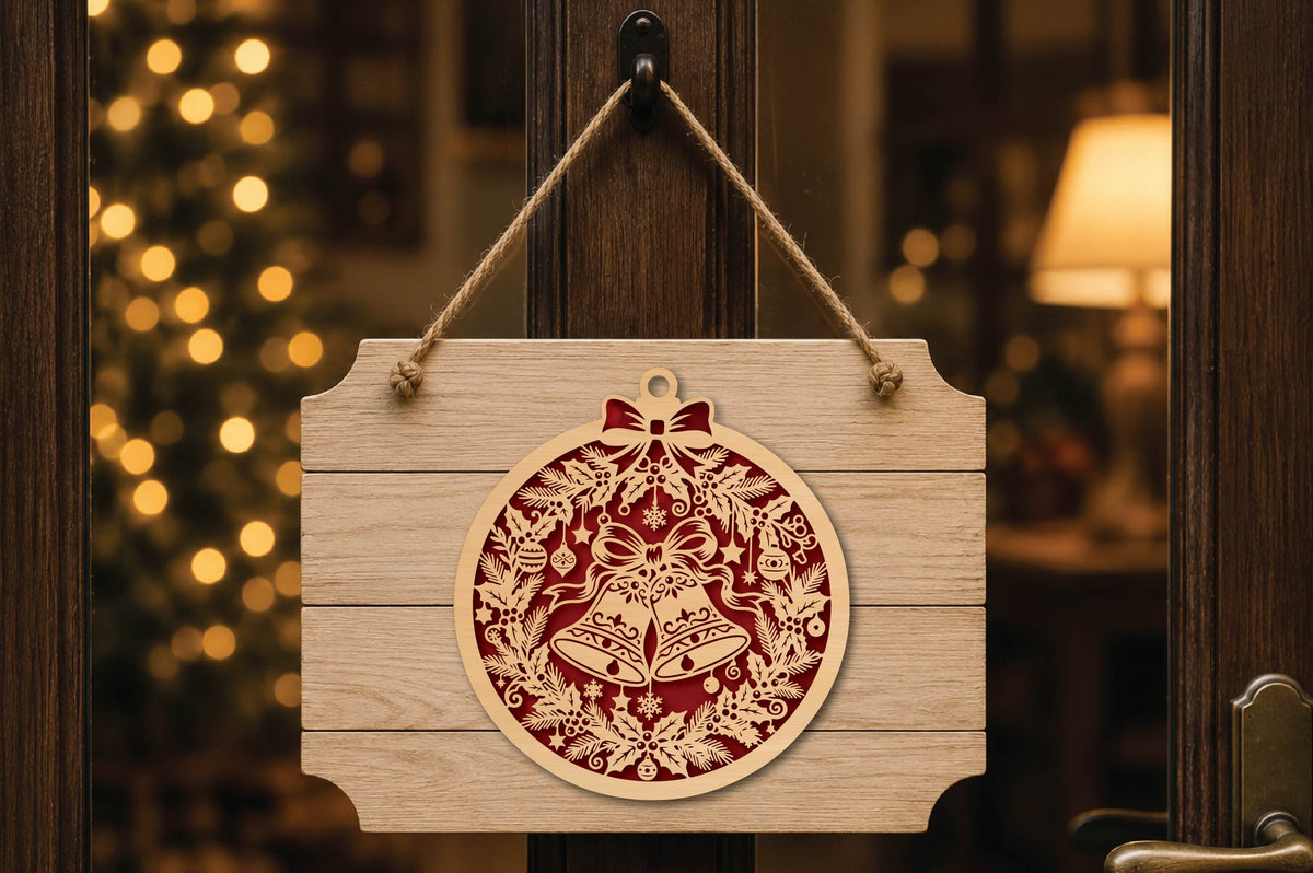 Christmas Bell Wreath Ornament Laser Cut SVG