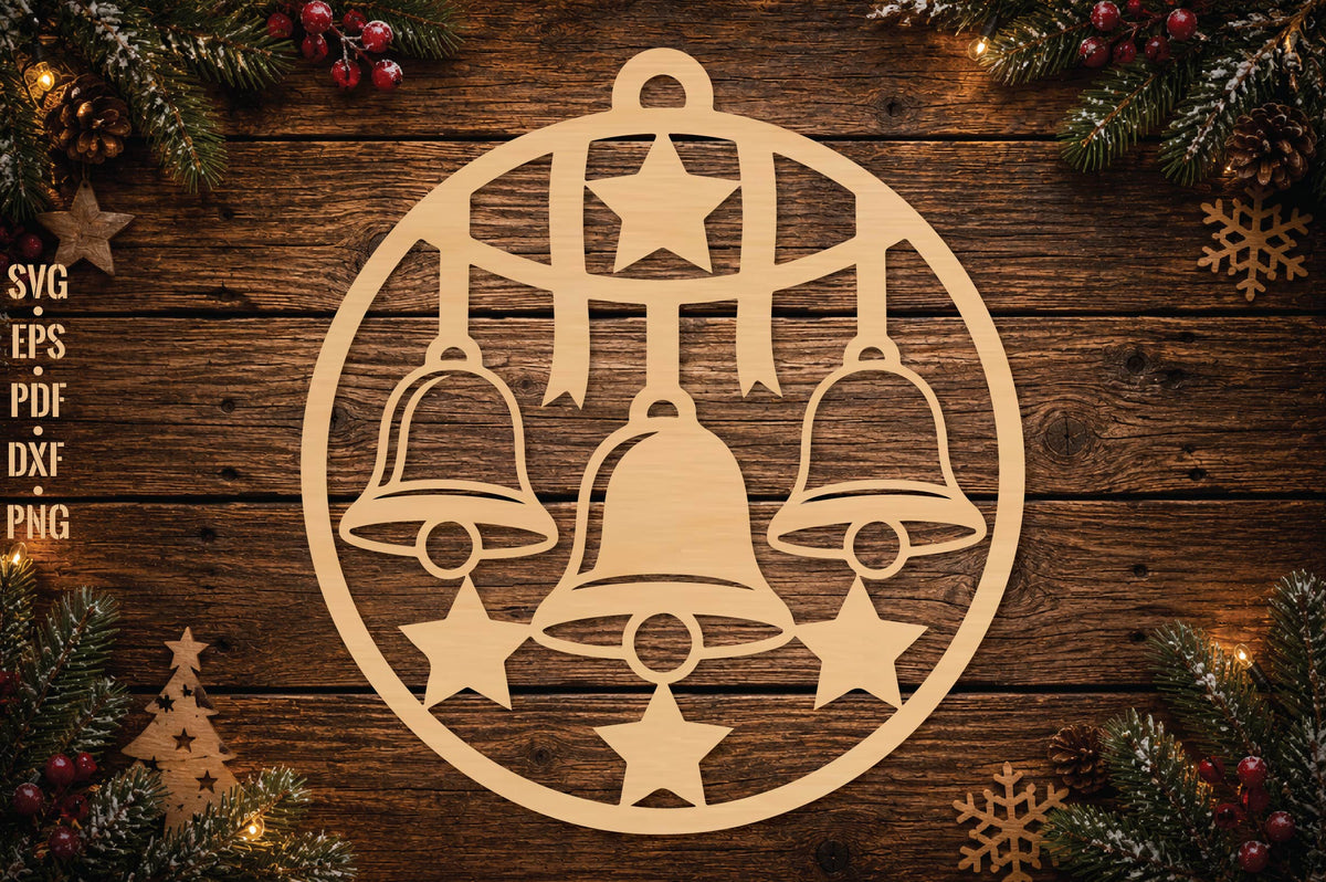 Christmas Bells Ornament Laser Cut SVG, Christmas Bell Trio Ornament Cut File