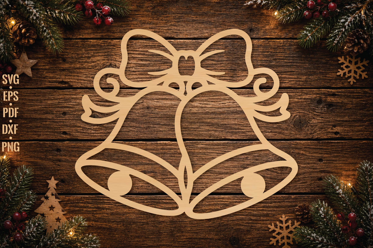 Christmas Bells Ornament Laser Cut SVG, Double Bell Bow Christmas Ornament Cut File