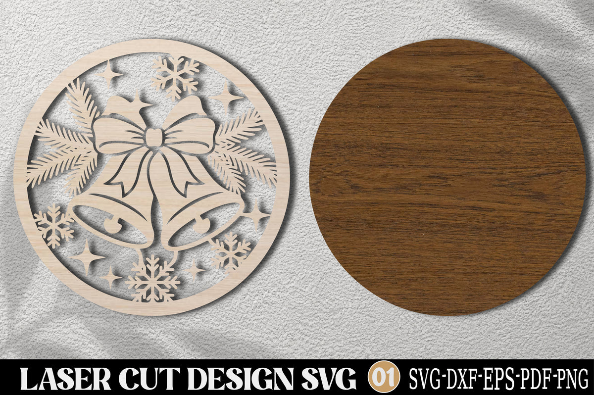 Christmas Bells Round Laser Cut SVG | Christmas Ornament Design