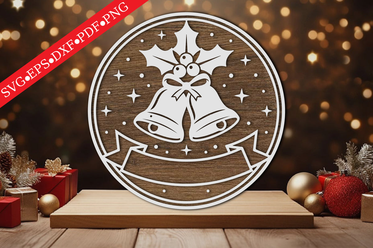 Christmas Bells Round Sign Laser Cut SVG