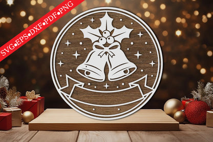 Christmas Bells Round Sign Laser Cut SVG