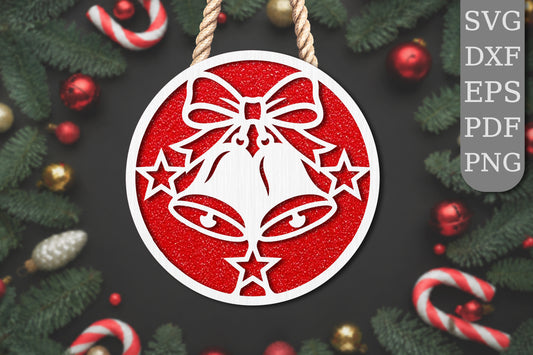 Christmas Bells with Bow SVG