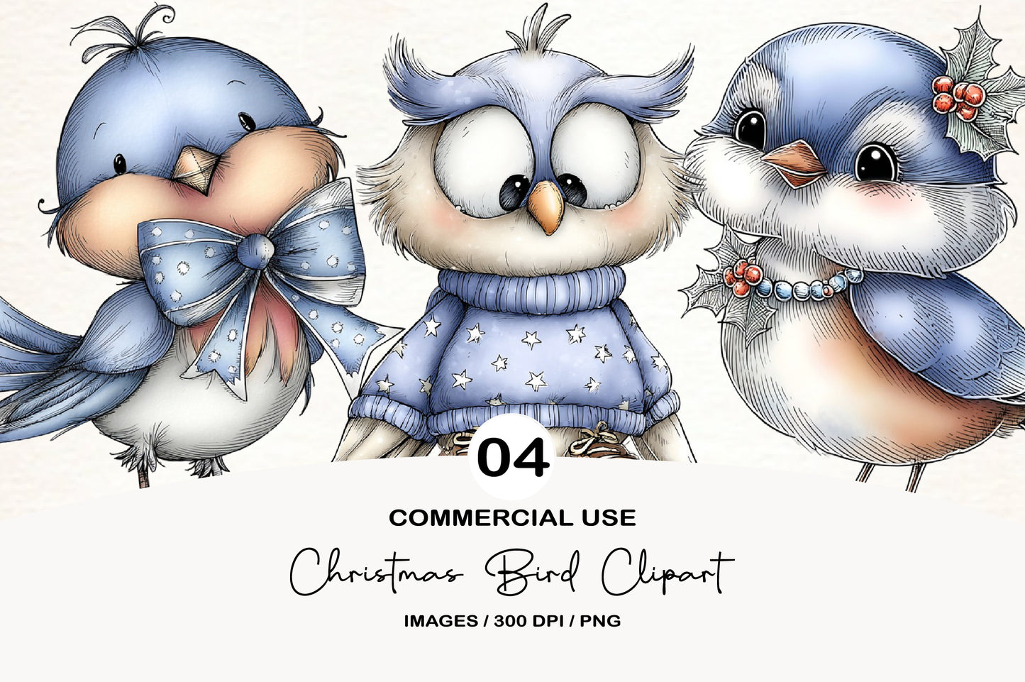 Christmas Bird Clipart Bundle | Watercolor Holiday Birds PNG | Cute Winter Bird Clipart
