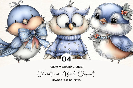 Christmas Bird Clipart Bundle | Watercolor Holiday Birds PNG | Cute Winter Bird Clipart