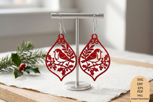 Christmas Bird Earrings Laser Cut SVG, Cardinal Earrings Cut File