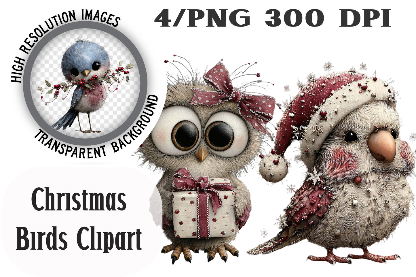 Christmas Birds Clipart PNG
