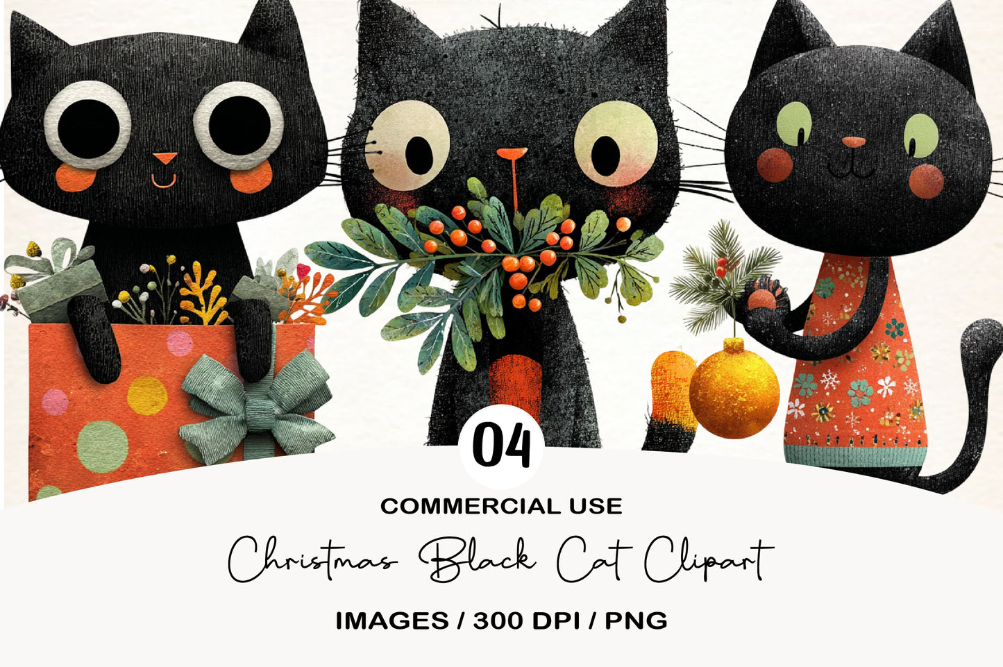 Christmas Black Cat Clipart PNG