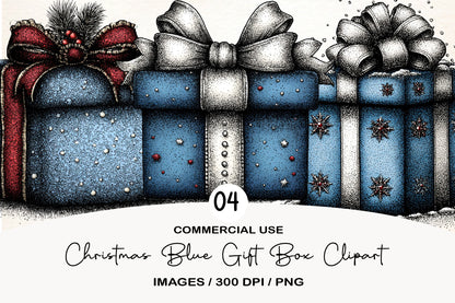 Christmas Blue Gift Box Clipart PNG
