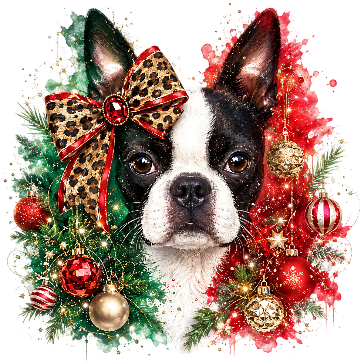 Christmas Boston Terrier Dog PNG