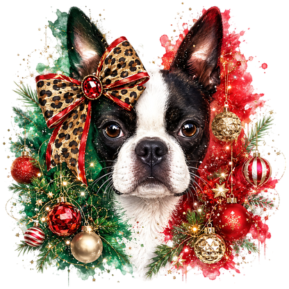 Christmas Boston Terrier Dog PNG