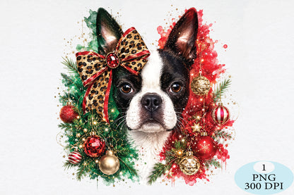 Christmas Boston Terrier Dog PNG