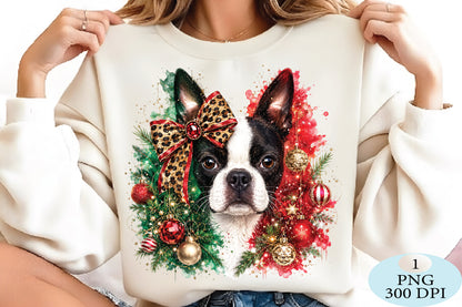 Christmas Boston Terrier Dog PNG