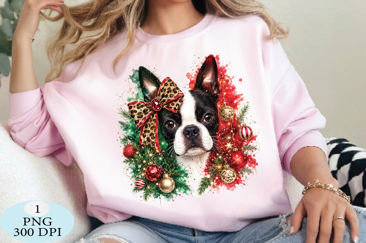 Christmas Boston Terrier Dog PNG