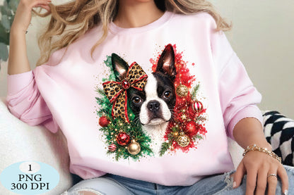 Christmas Boston Terrier Dog PNG