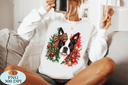 Christmas Boston Terrier Dog PNG